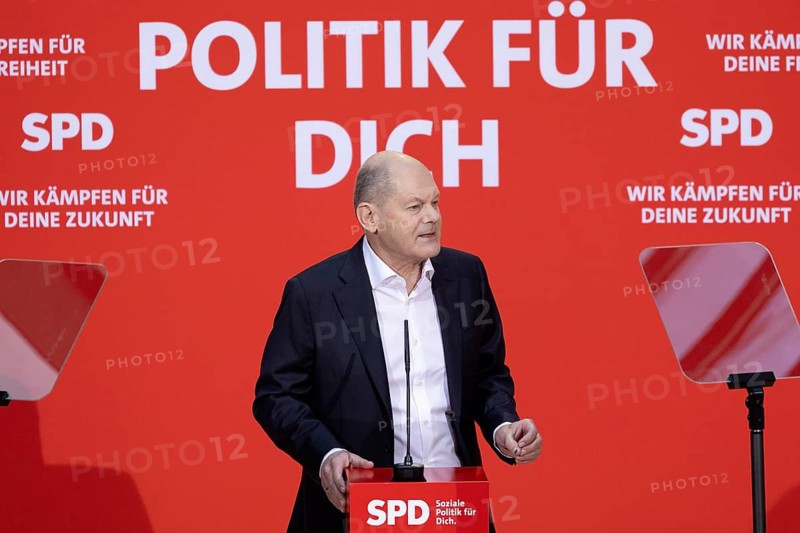 Berlin, Germany - 30 November 2024: Olaf Scholz, Federal Chancellor and lead candidate of the SPD for the 2025 federal election, speaks at the Willy Brandt House during the so-called Election Victory Conference at the start of the federal election campaign
