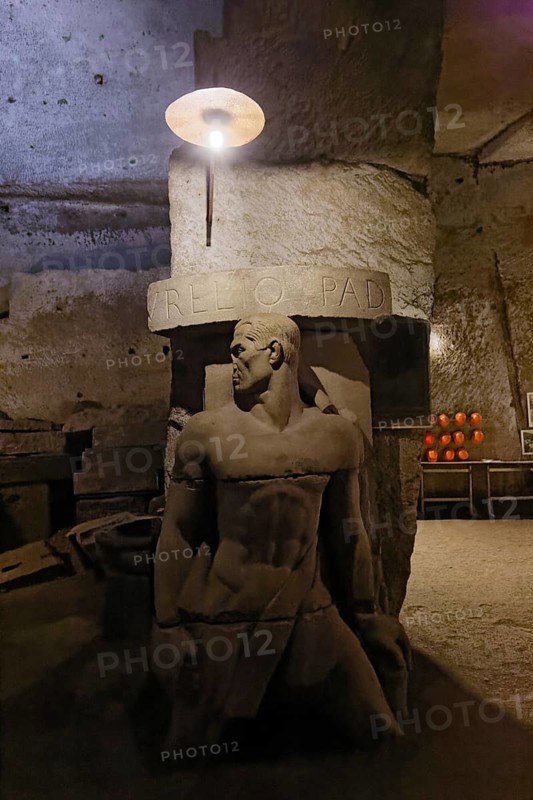 Remains of the monument to fascist leader Aurelio Padovani, Galleria Borbonica, Bourbon Tunnel, underground Naples, province of Campania, Italy