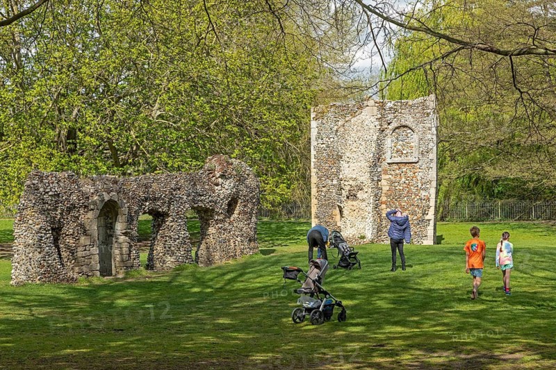 Ruins, The Dovecote Tower, St Edmund's Abbey, Bury St Edmunds, West Suffolk, England, Great Britain