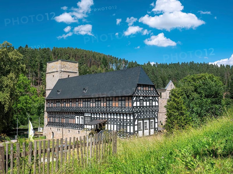 The Paulinzella district house, representative half-timbered building from the 15th century, Paulinzella, Thuringia, Germany