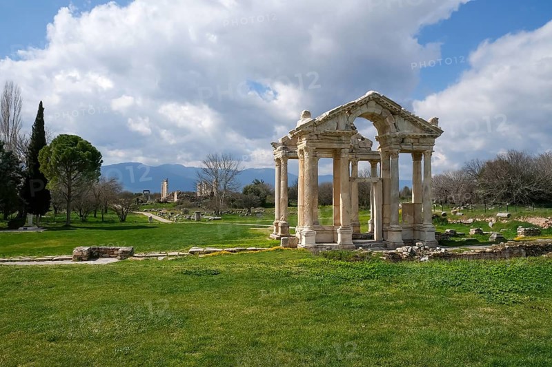 Tetrapylon or propylon in the ancient archaeological site of Aphrodisias, Geyre, Karacasu, Aydin, Western Turkey, Turkey