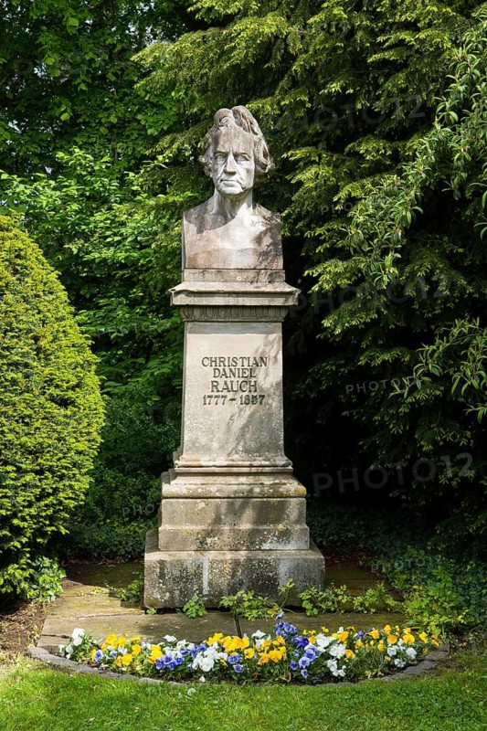 Statue of Christian Daniel Rauch in front of his birthplace, German Neoclassicism sculptor, Bad Arolsen, Waldeck-Frankenberg District, Northern Hesse, Germany