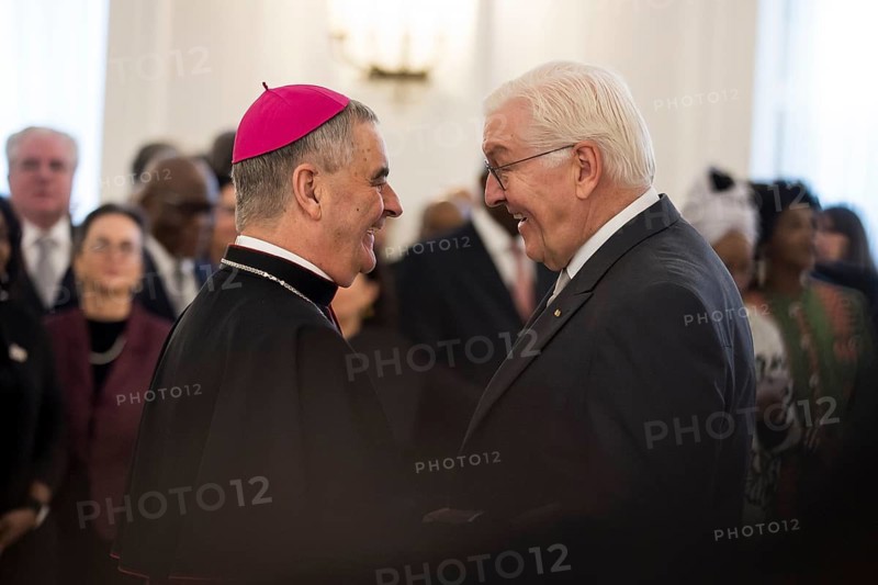 Nikola Eterovic (Archbishop of the Holy See) and Frank-Walter Steinmeier (President of the Federal Republic of Germany) at the Federal President's New Year's Reception at Bellevue Palace, Berlin 14 January 2025
