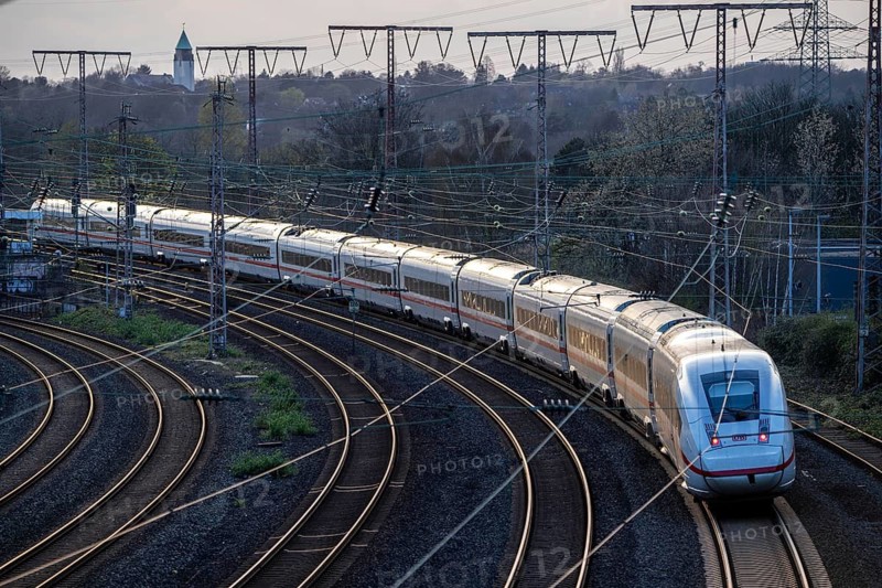 ICE train on the tracks, railway layout, railway line west of the main station of Essen, North Rhine-Westphalia, Germany