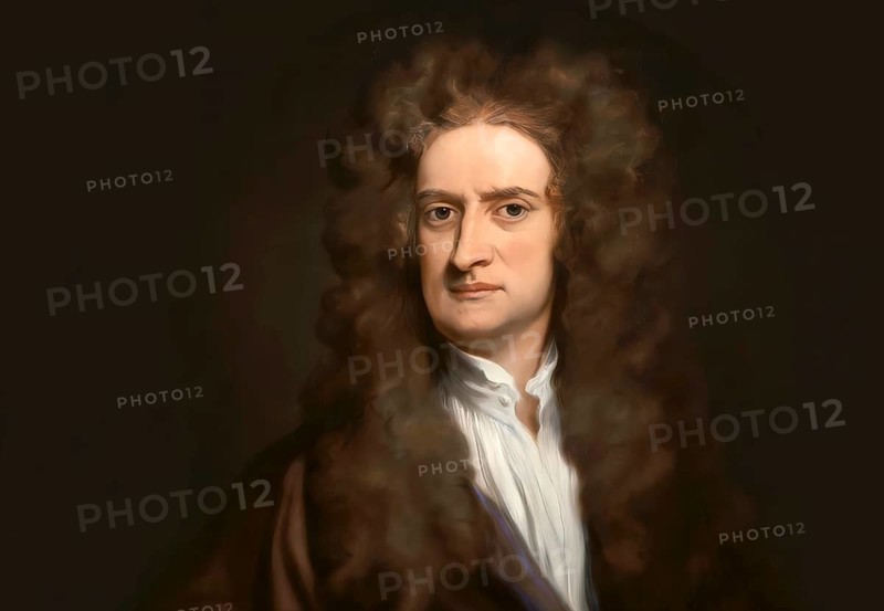 Sir Isaac Newton, 1642-1726, English physicist and mathematician, digitally edited based on a historical illustration by Godfrey Kneller, 1689