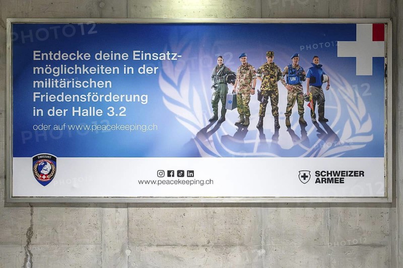 Advertising poster Swissint, Swiss Army and UN