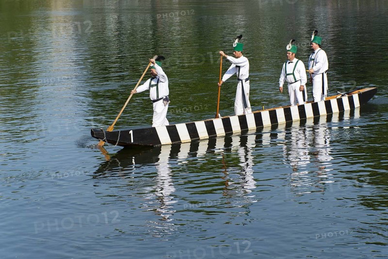 Fishermen's punt on the Danube, an old custom in Ulm, Swabian Alb, Baden-Württemberg, Germany