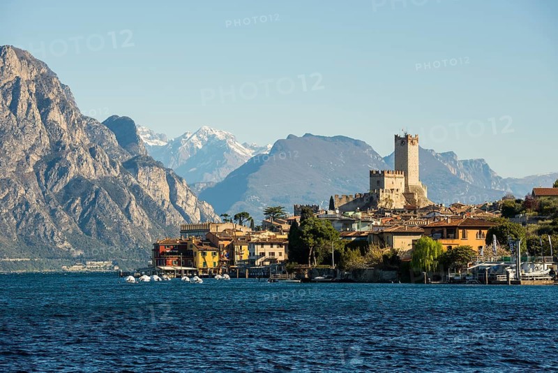Picturesque village with colorful houses and castle on the lake, Malcesine, Lake Garda, Verona province, Veneto region, Italy