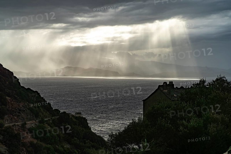 A thunderstorm is coming on the west coast of Cap Corse, Corsica, France