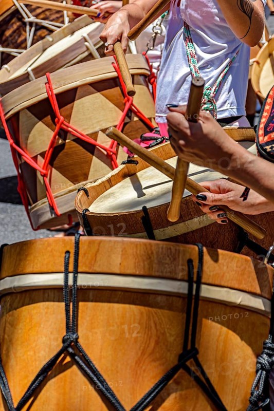 Wooden drums on the streets of Belo Horizonte during the Brazilian carnival, Belo Horizonte, Minas Gerais, Brazil