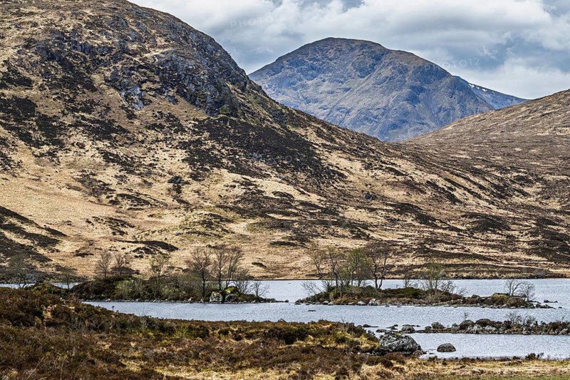 Rannoch Moor over Loch Ba and Loch of the Armpit, A82 Highland Way, Argyll and Bute, West Highlands, Scotland, United Kingdom