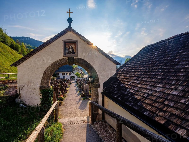 The old cemetery of the parish church of St Sebastian, Ramsau, Berchtesgadener Land, Upper Bavaria, Bavaria, Germany
