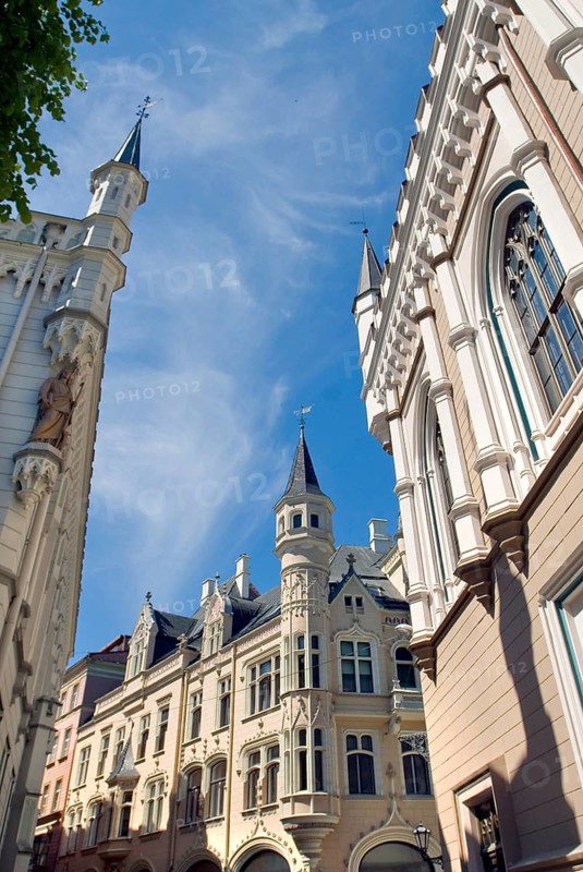 Art Nouveau houses, old building, historical, facade, Old Town of Riga, the capital of Latvia