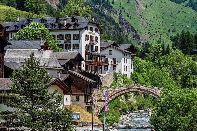 Traditional wooden houses, center of village Binn, Binn valley, Switzerland