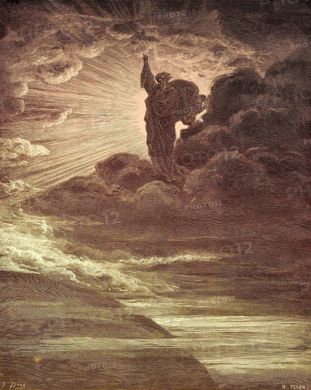 The Creation of Light, Old Testament, woodcut by Gustave Doré