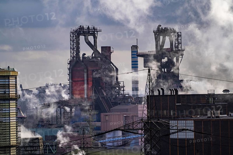 Panorama of the Thyssenkrupp Steel steelworks in Duisburg-Bruckhausen, blast furnaces 8 and 9, North Rhine-Westphalia, Germany