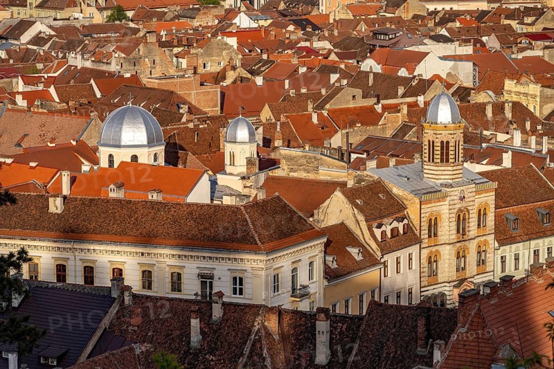 The Adormirea Maicii Domnului or Assumption of Mary Orthodox Church seen from above, Brasov or Kronstadt, Transylvania, Romania