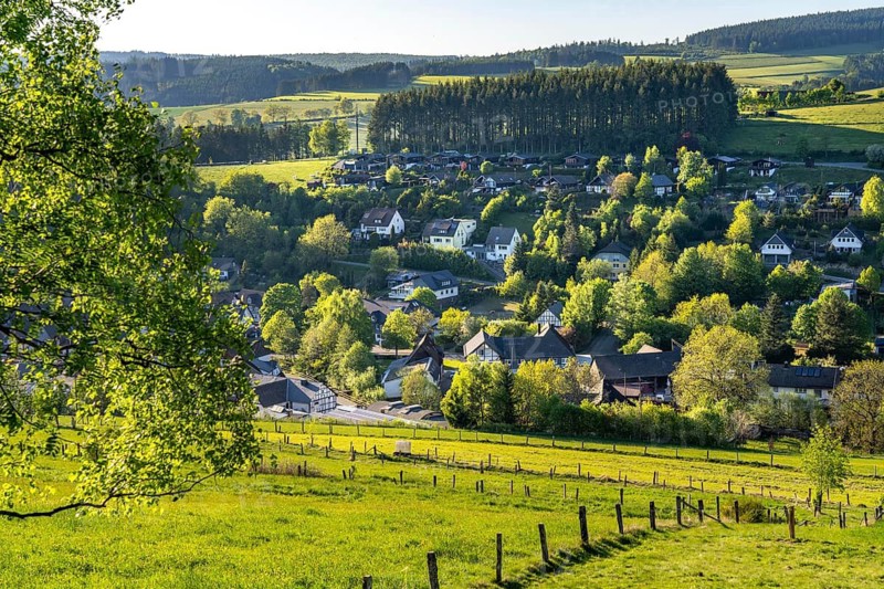 Sauerland landscape near Wemlinghasuen, district of Bad Berleburg, in the Siegen-Wittgenstein district, North Rhine-Westphalia, Germany