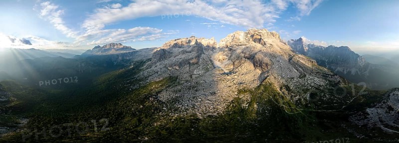360 degree alpine panorama, aerial view, impressive mountain peaks of the Brenta Mountains, Brenta, Brenta-Adamello Natural Park, Trentino, Italy