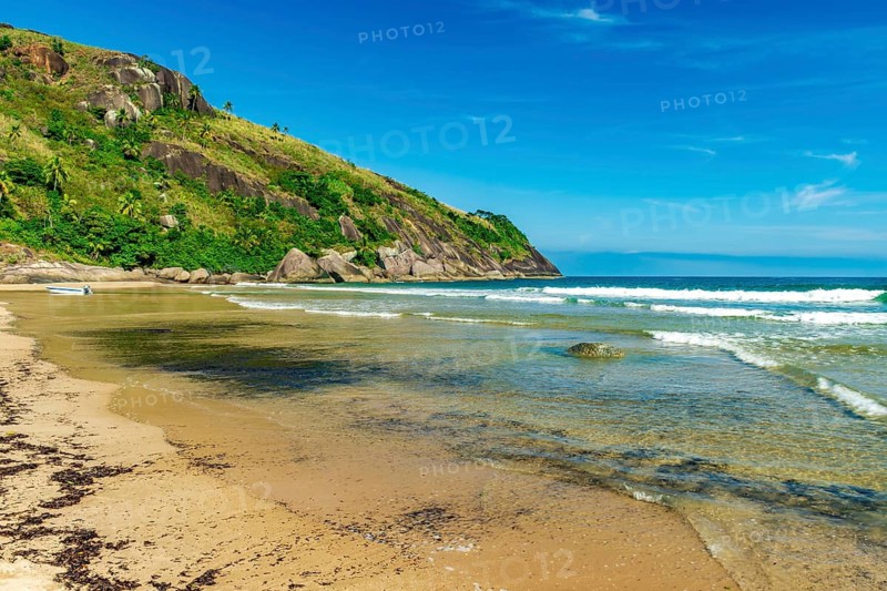 Paradisiacal Bonete beach on the island of Ilhabela on the north coast of Sao Paulo, Ilhabela, Sao Paulo, Brazil