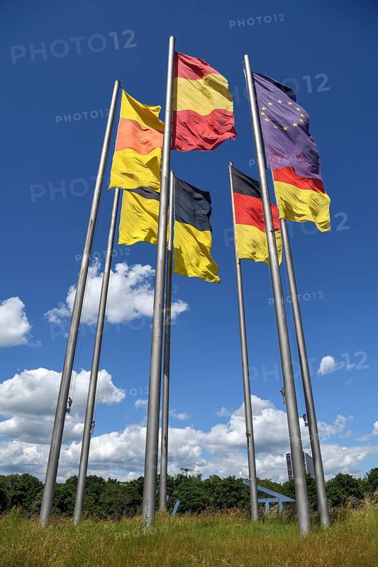 Flag of the European Union, German flag, Karlsruhe, Baden-Württemberg, Germany