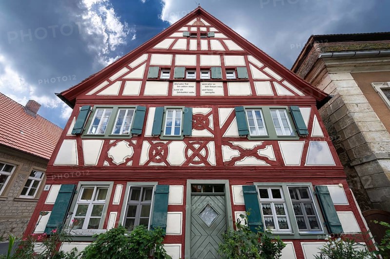 Historic half-timbered house, 17th and 18th century, Hüttenheim 4, Hüttenheim, Lower Franconia, Bavaria, Germany