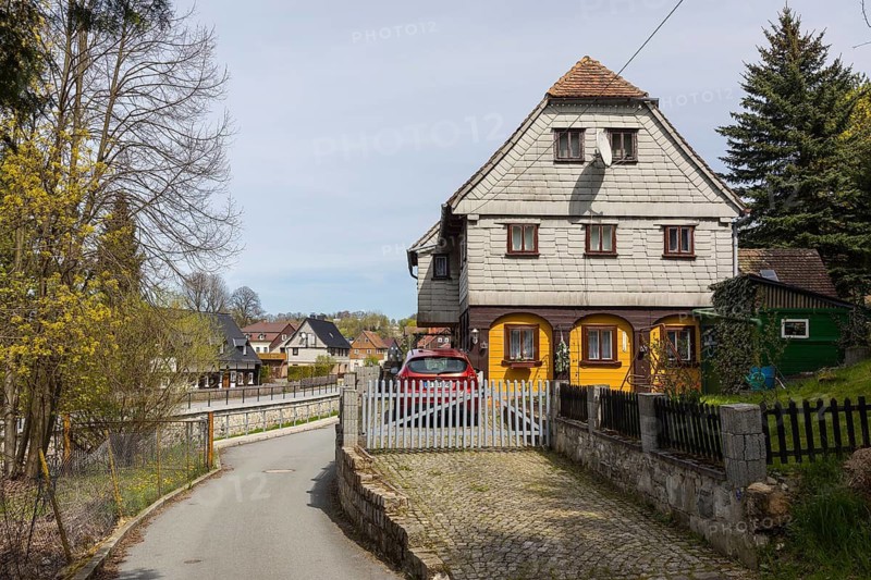 Listed Umgebindehäuser in the Läuterau, Seifhennersdorf, Zittauer Gebirge, Saxony, Germany