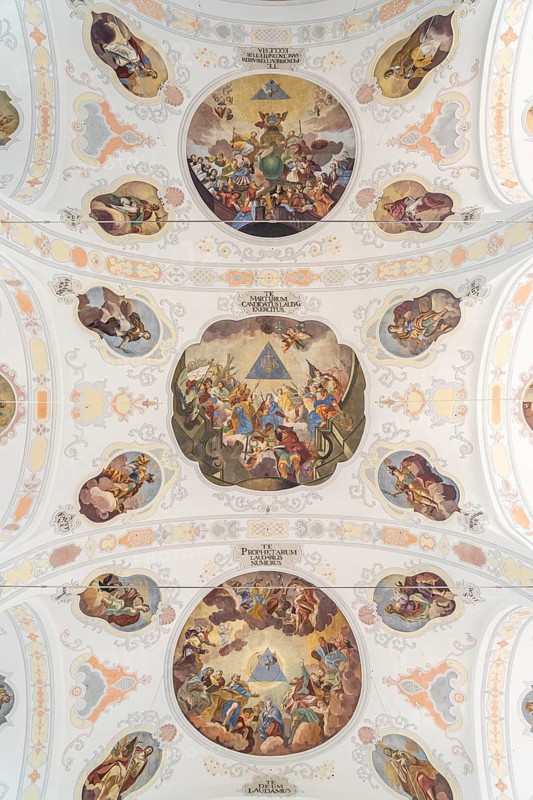 Painting on the church ceiling of St Peter's Basilica in Dillingen an der Donau, Bavaria, Germany