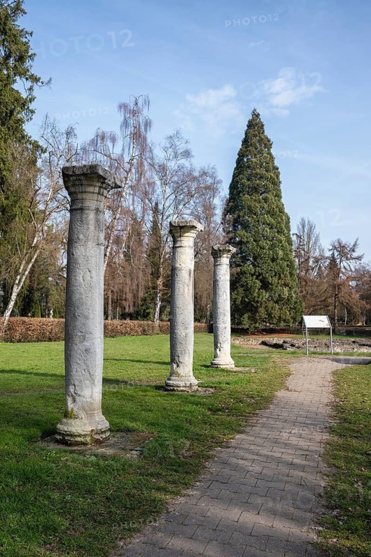 Columns with capital as a partial reconstruction of the legion bath, Roman bath in Rottweil, which was built in 75 AD, Rottweil district, Baden-Württemberg, Germany