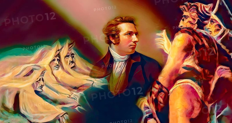 Henry Fuseli or Johann Heinrich Füssli, 1741 – 1825, Swiss painter, draughtsman and writer, digitally edited after Northcote, 1778, Prophecy from the witches, scene from The Tragedy of Macbeth by William Shakespeare