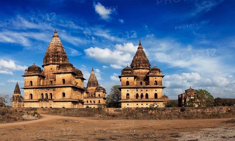 India tourist landmark, royal cenotaphs of Orchha. Orchha, Madhya Pradesh, India