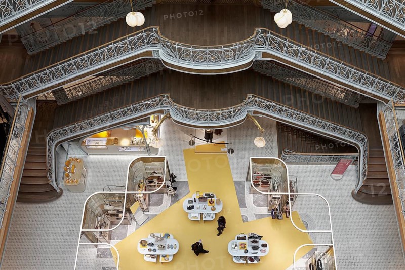 La Samaritaine, Art Nouveau luxury department store, art nouveau, sales room with stairs by Gustave Eiffel, Paris, France