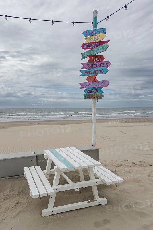 Dreary atmosphere in bad weather on the beach in Noordwijk aan Zee, Noordwijk, South Holland, Netherlands