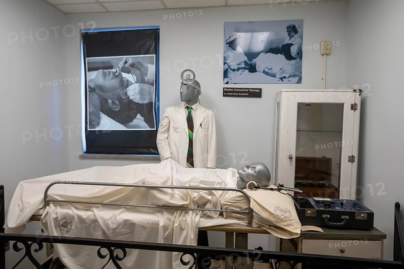 St. Joseph, Missouri - Electro convulsive therapy is displayed at the Glore Psychiatric Museum. The museum documents the treatment of the mentally ill at the former State Lunatic Asylum No. 2 and elsewhere.