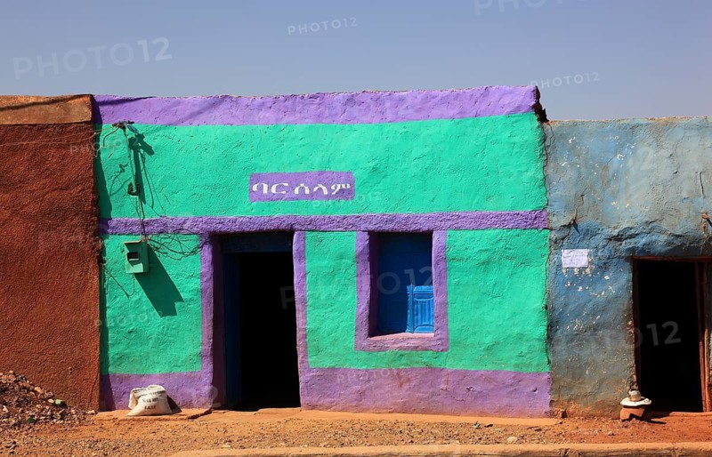 In the highlands of Abyssinia, colourful house in the village of Sina, Ethiopia