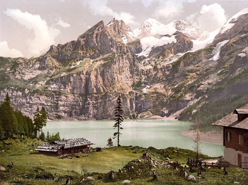 Lutschinen, Oeschinensee, Berner Oberland, Schweiz, Historische, digital restaurierte Reproduktion nach einem Original aus dem 19. Jahrhundert, Aufnahmedatum nicht angegeben