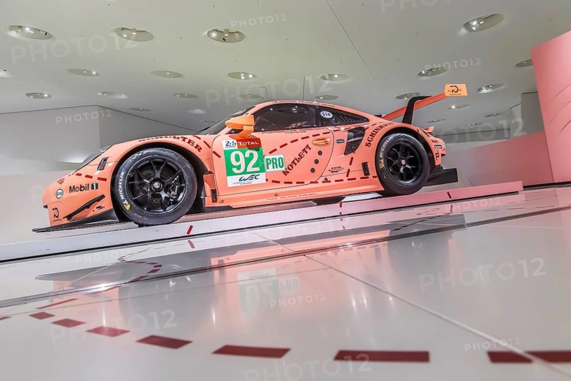 Porsche Museum Stuttgart-Zuffenhausen. Porsche 911 RSR Sau built in 2018. The automotive museum of Dr. Ing. h.c. F. Porsche AG shows racing cars and iconic cars from automotive history. interior view. Stuttgart, Baden-Württemberg, Germany