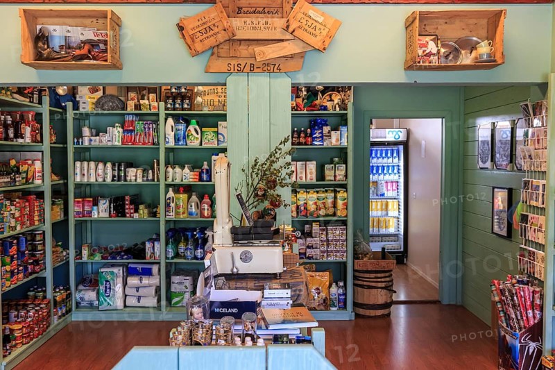 Small nostalgic grocery shop and souvenir shop, interior view, Djupivogur, East Fjords, Iceland