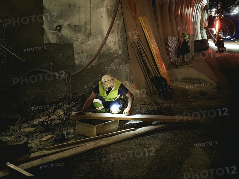 Work in cross-passage 70 in construction lot H53, Brenner Base Tunnel, Wolf, Tyrol, Austria