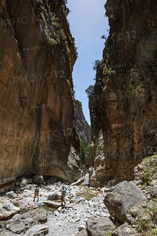 Hiking trail through the Iron Tor tor in the Samaria Gorge, south coast, Crete, Greece