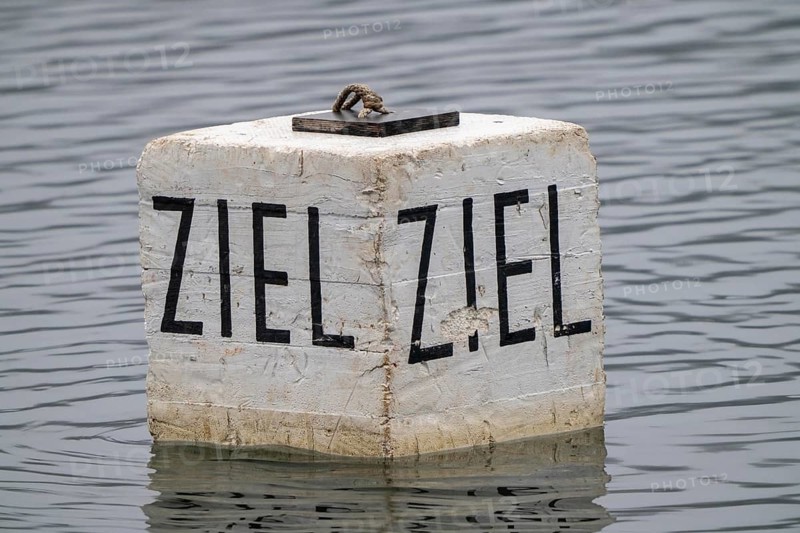 Target buoy on a lake, marker buoy for water sports, regattas, rowing, canoeing, kayaking, symbolic image