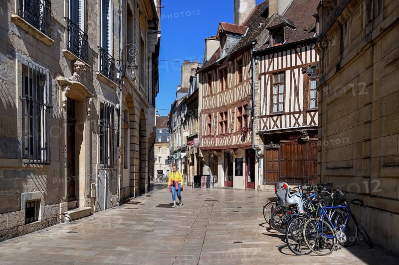 Half-timbered facades in the old town of Dijon, Côte d'Or department, Bourgogne-Franche-Comté region, Burgundy, France