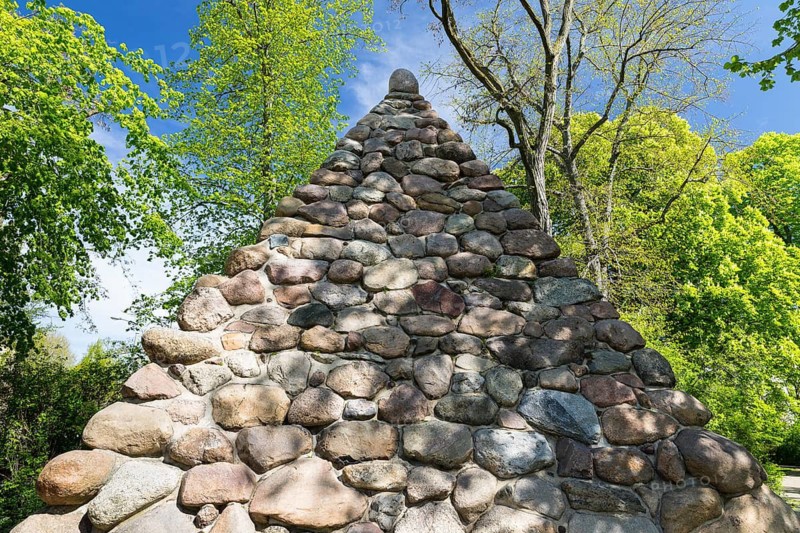 Glacier stone pyramid on Gustav-Schwabe-Platz in Stötteritz, Leipzig, Saxony, Germany