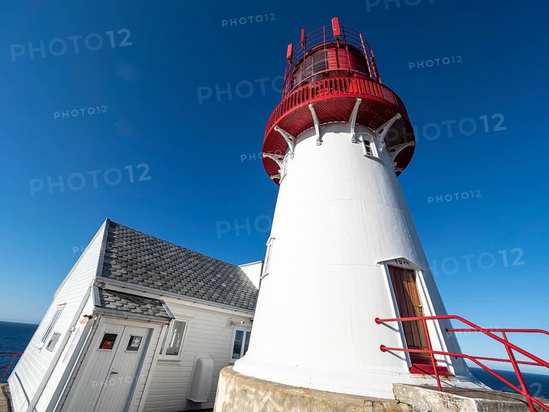Lighthouse at Kap Lindesnes, the most souther lighthouse of Norway, located on rocky