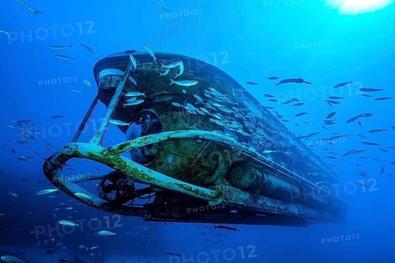 Underwater photo of tourist submarine floating over the seabed, Tenerife, Canary Islands, Spain