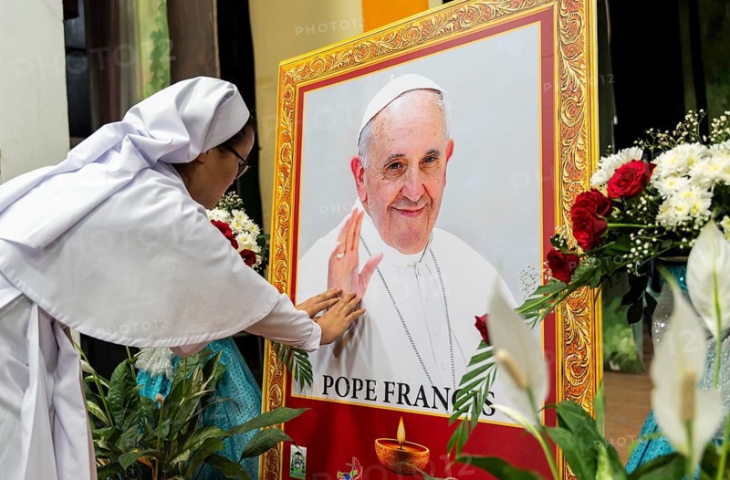 Nuns offer ceremonial tribute in honour of Pope Francis in Guwahati, Assam, India on April 26, 2025. Pope Francis was the head of the Catholic Church, who died on Monday at the age of 88