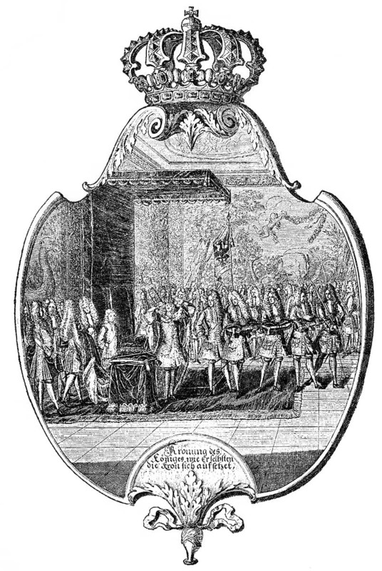 Coronation of King Friederich I, Koenigsberg, Russia, Historische Zeichnung, Feier zur Krönung von König Friedrich I von Preußen in Königsberg, Preussen, heute Kaliningrad, Russland