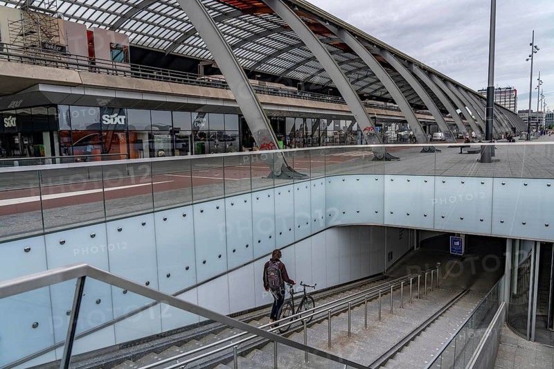 New bicycle car park at Amsterdam Central Station, IJboulevard, space for around 4000 bicycles, digitally monitored, single exit, underground, direct connection to the station, built into the water of the IJ, at the back of the station, Netherlands