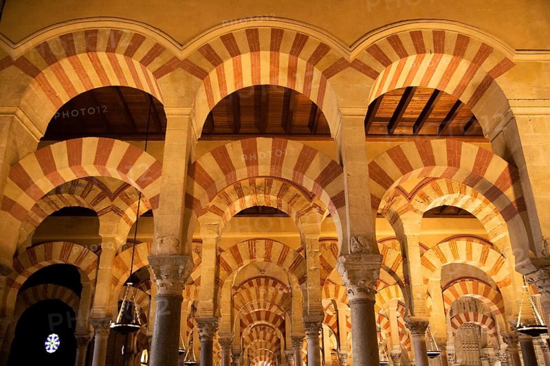 Moorish arches in the former mosque now cathedral, Cordoba, Spain