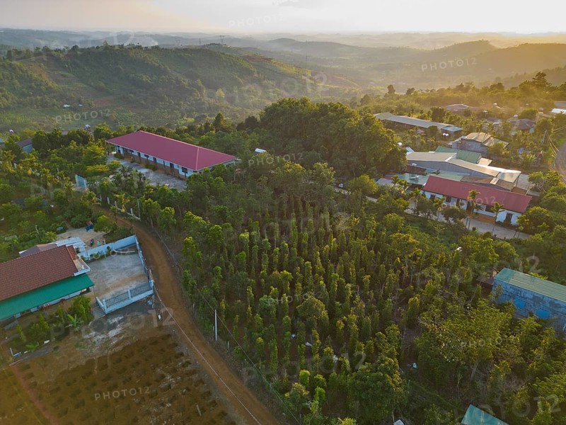 Aerial view of a small village school in a Cathali sister north, Dak Nong, Dak Ha, Vietnam